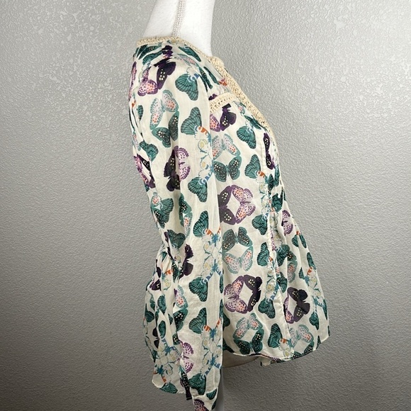 Maeve Anthropologie Butterfly Print Boho Long Sleeve Top Size 0 - Picture 4 of 8